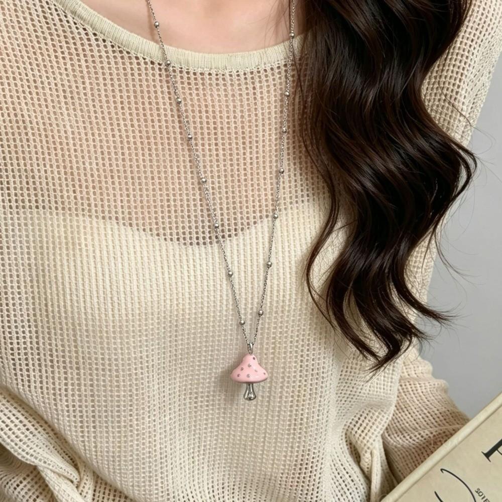Colorful Mushroom Pendant Necklace Enamel Mushroom Fashion Necklace Sweet Women's Necklace Women