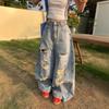 Übergroße verwaschene Wide Leg Jeans Hohe Taille Lockerer Sitz Gerader Schnitt Denim Hose Damen 2025