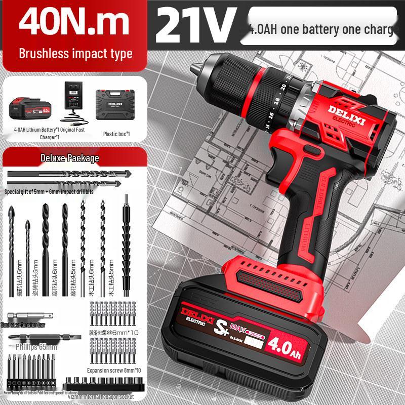 Delixi Brushless Rechargeable Lithium Impact Drill & Screwdriver: Multifunctional Handheld Electric Pistol Drill for Household Use