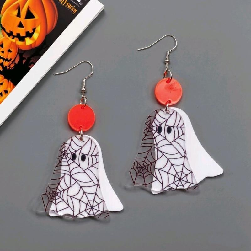 Glowing Phantoms Earrings For Halloween Event Creative Acrylic Pendant Designs Lightweight Costume Jewelry