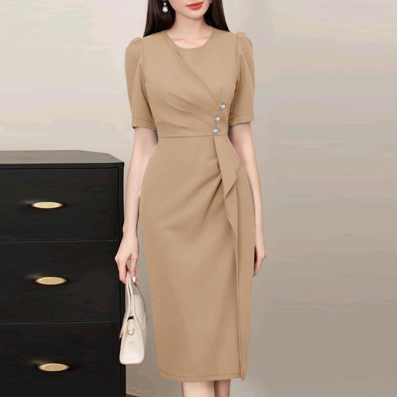 ZANZEA Abito Elegante da Donna Casual, Girocollo, Manica Corta, Slim