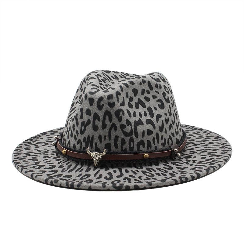 

Ms. Ji S Big Eave Hat, Leopard Print Woolen Jazz Hat, British Top Hat M（56-59cm） темно-сірий