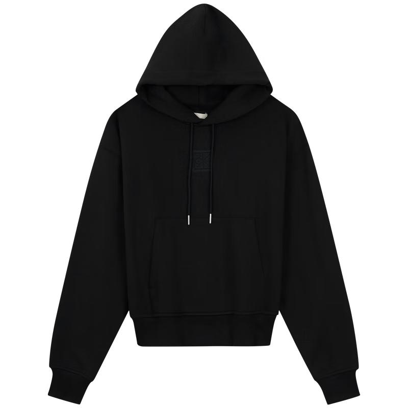 Calvin Klein Jeans Women s Monogram Embroidered Loose Hooded Short Sweatshirt S