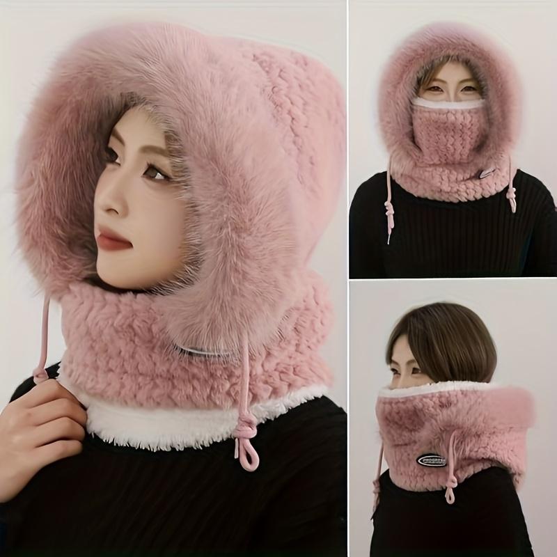 Women'S 3-in-1 Winter Scarf Mask & Cycling Hat - Thick Plush Fleece, Windproof & Ear Protection, Adjustable Neck Warmth