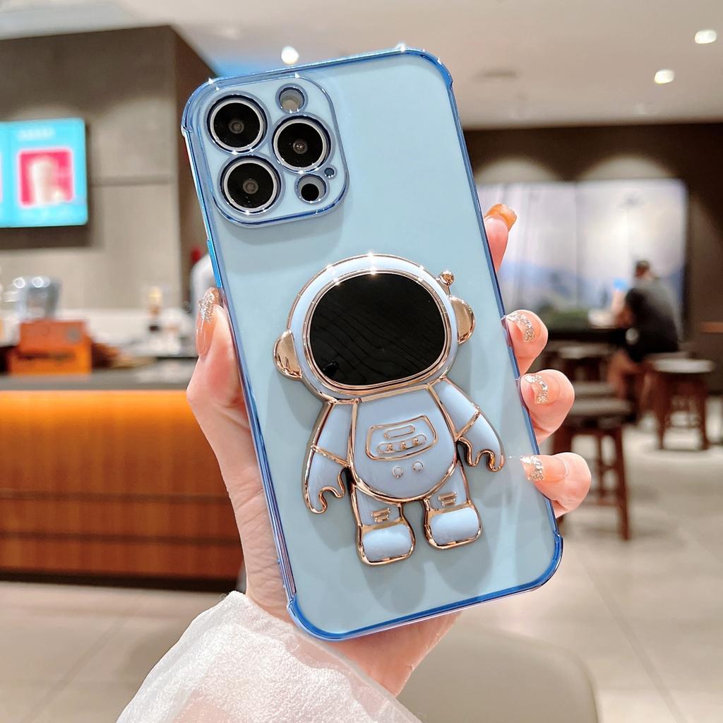Cute astronaut bracket for iPhone17 mobile phone case 16 Apple 15 electroplating anti-drop 14 solid color 13 soft case