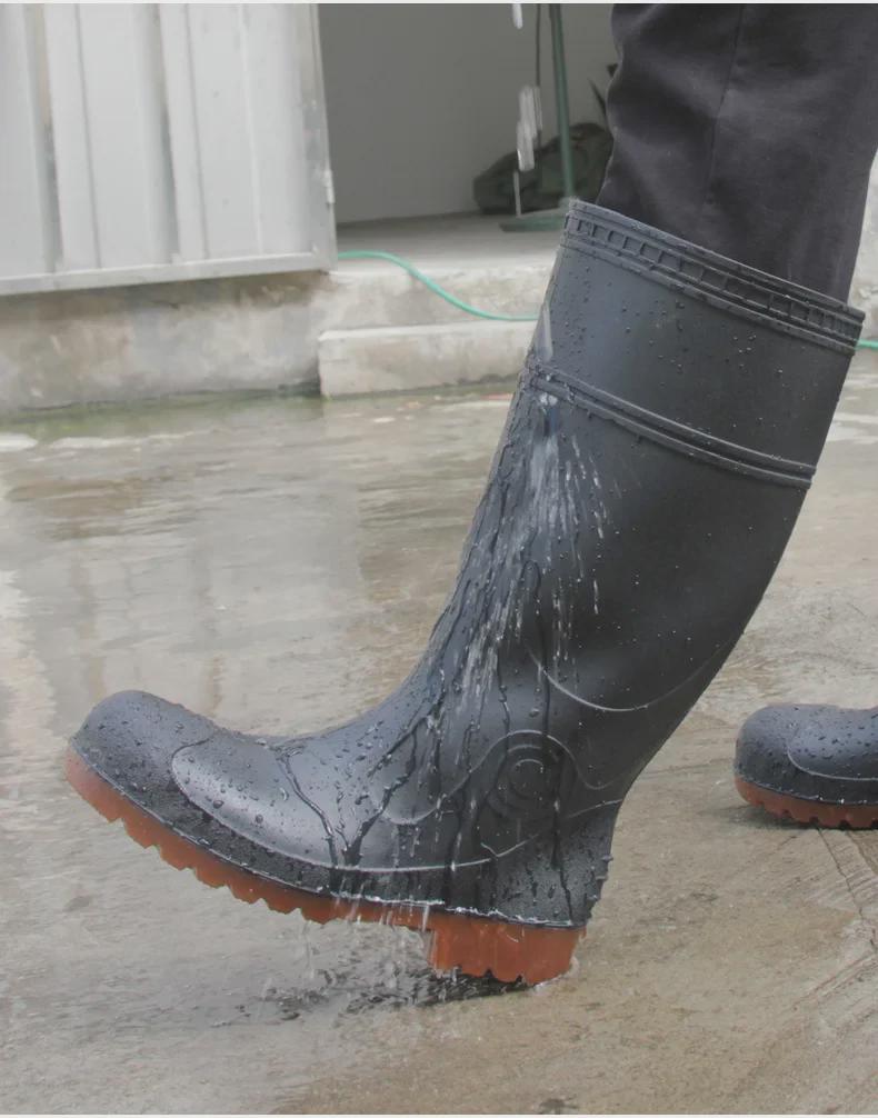 Golden Industrial Rain Boots: Oil, Acid & Alkali Resistant, Anti-Smash, Anti-Puncture, Flood-Proof Water Shoes with Rubber Steel Toe & Sole.