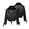 Mens PU Leather Bomber Jacket Vintage Streetwear Loose Fit Winter Thick Cotton Coat