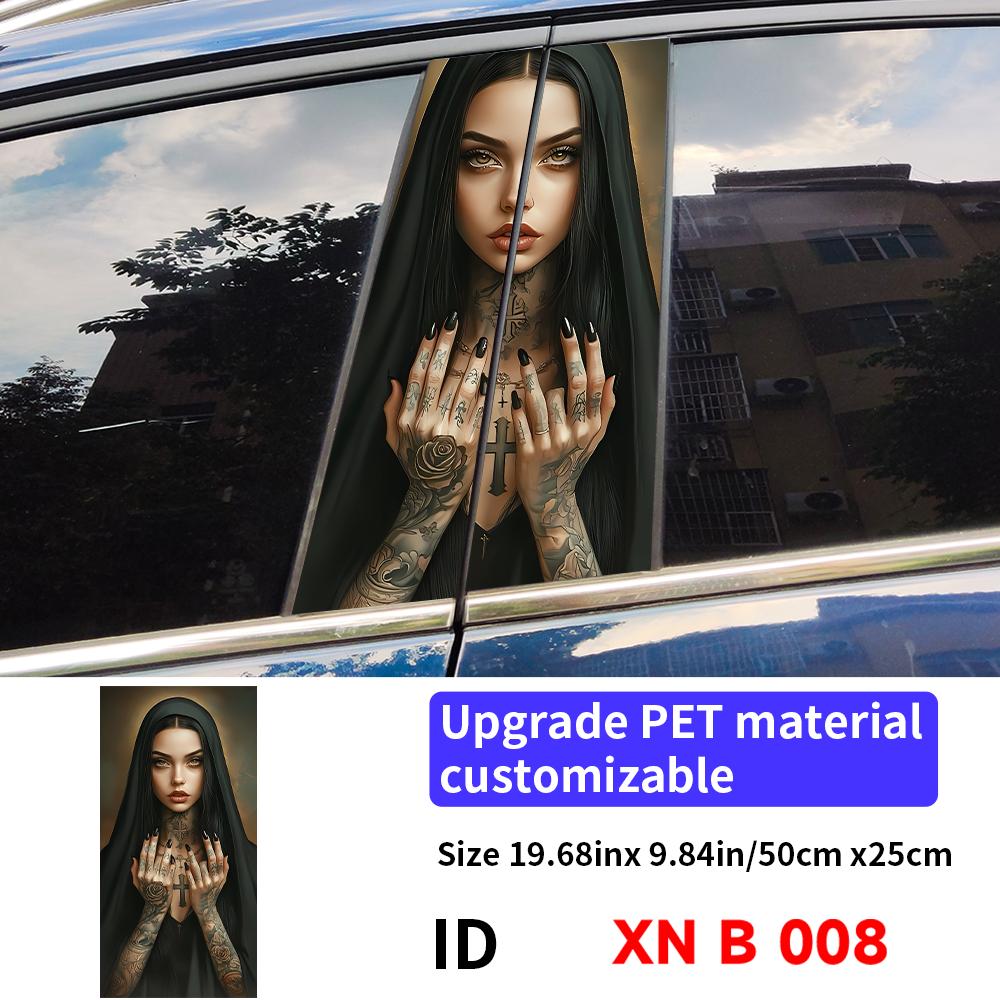 Gothic Nun Sister Car Halloween Sticker Auto B-pillar Car Center Column Decor Cover Scratches Waterproof Vinyl Decal Accessories