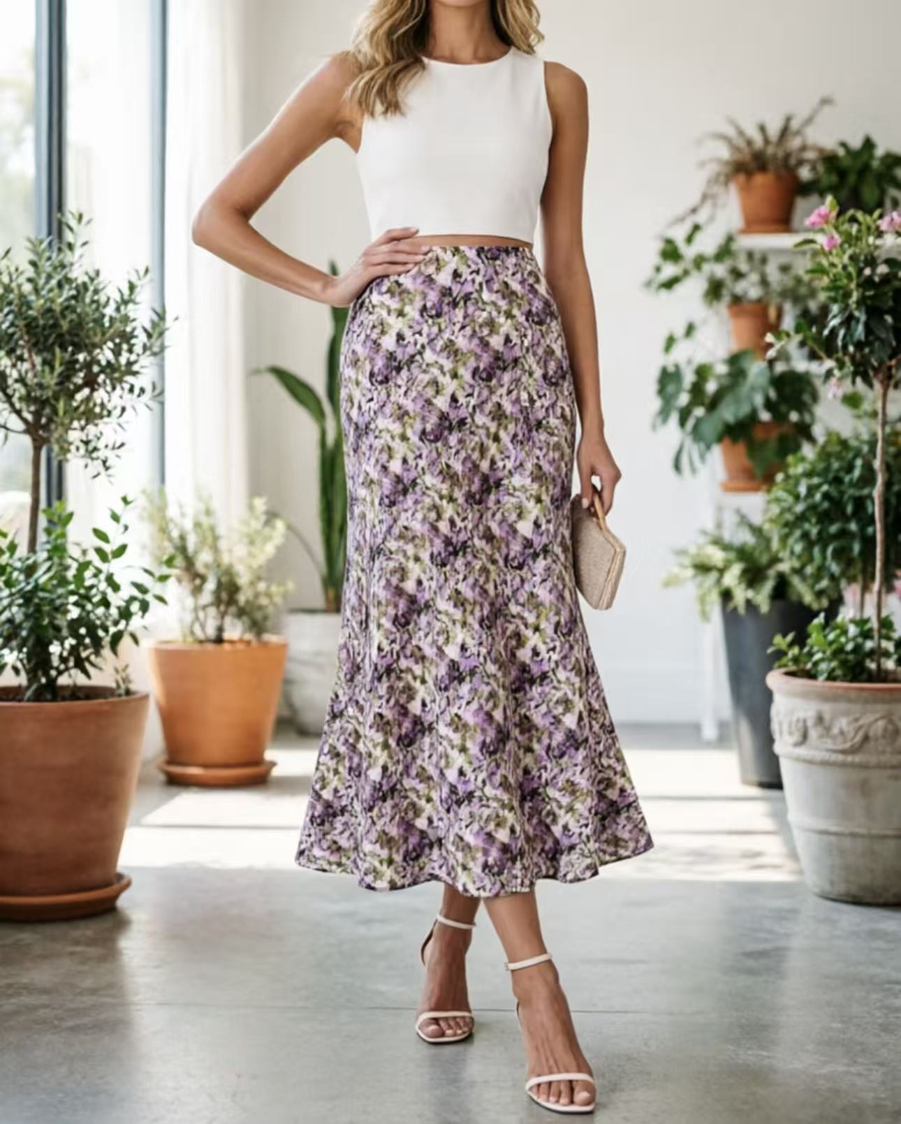 

Womens Casual Maxi Skirts High Waist Trendy Drawstring Side Slit Skirts With Pockets XL фіолетовий