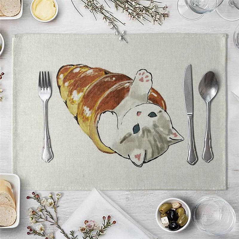

Creative Funny Cat Pattern Kitchen Placemat Coaster Linen Pad Dish Coffee Cup Table Mat 30x40cm Home Decor 30x45cm1pcs