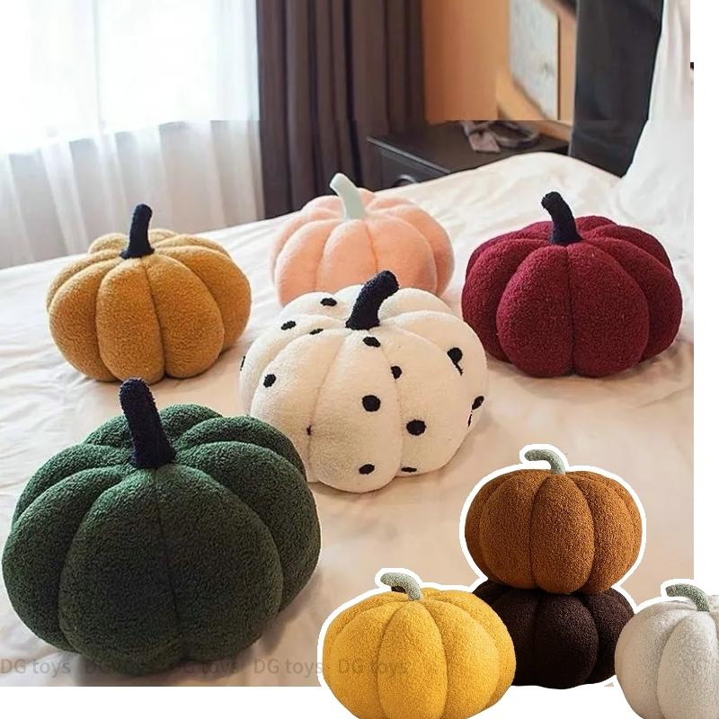 Vintage Colour Pumpkin Shaped Plushie Pillow Nordic Style Room Decor Pillow Plush Dot Point Sofa Living Room Bedside Bed Cushion
