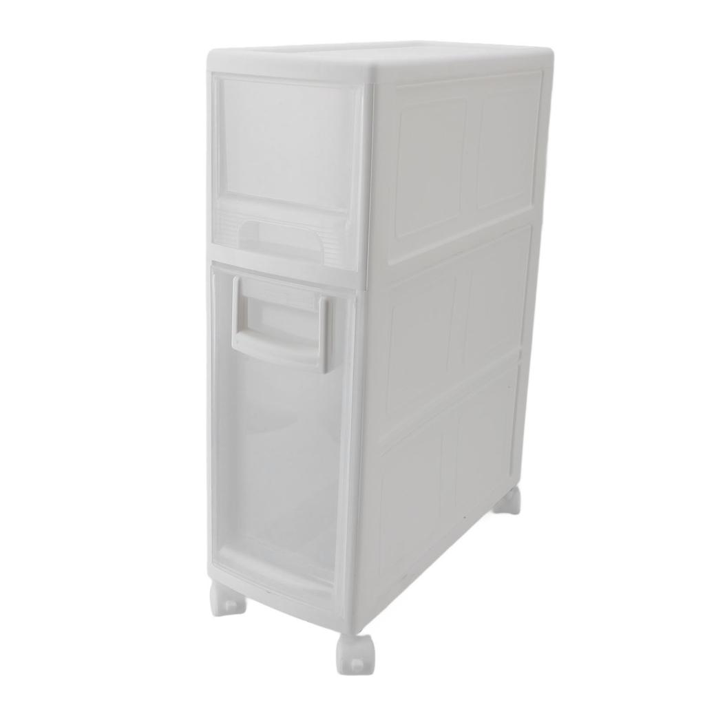 Bathroom Storage Cabinet Plastic Narrow Slim Organizer Small Corner Cabinet with 2 Drawers and 4