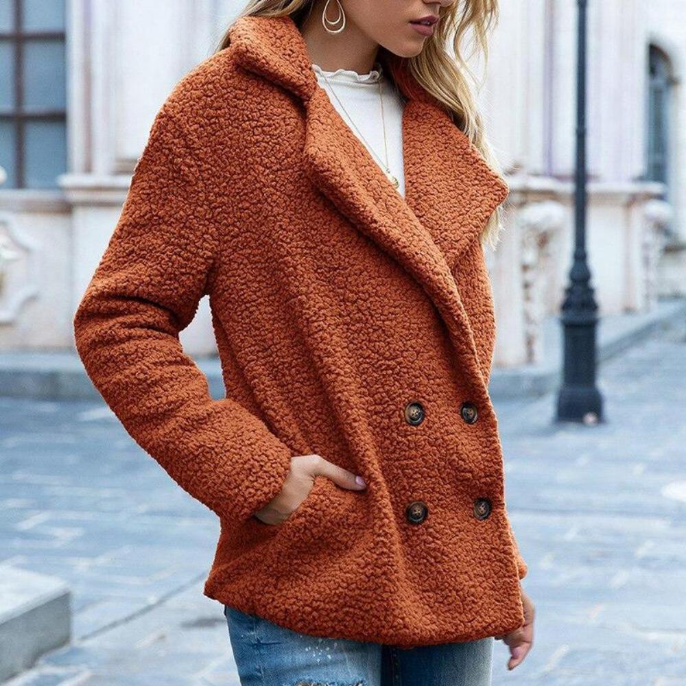 Elegancki Faux Fur Kaszmirowy Płaszcz Damski Jesień Zima Ciepły Jednolity Kolor Kobiet Pluszowy Płaszcz Kieszeń Dorywczo Teddy Odzież Wierzchnia 22942