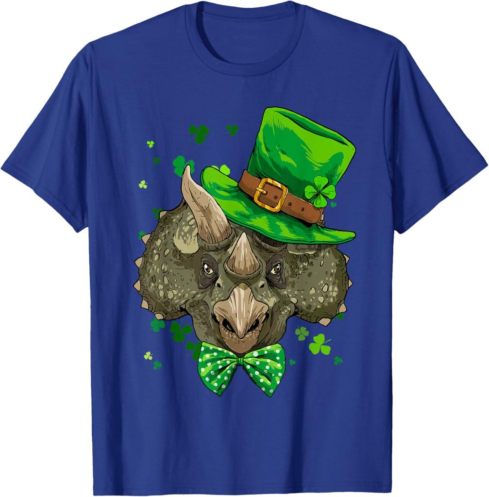 Triceratops Leprechaun St Patricks Day Graphic Tee Men Women Cotton Casual T-Shirt