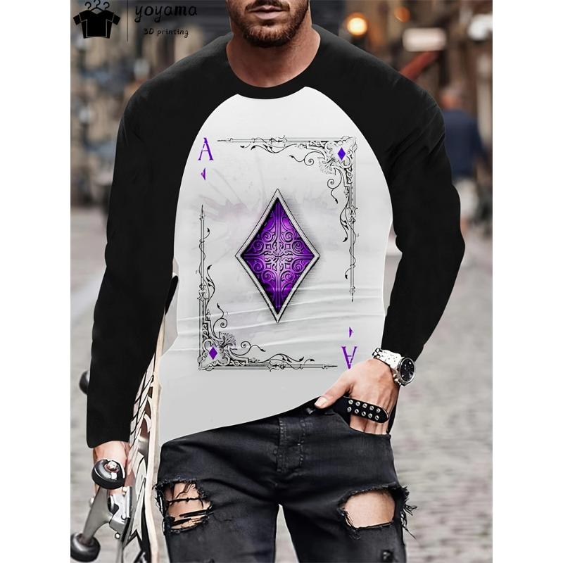 Poker Print Men's Clothing Fashion Men's Long Sleeve T-shirt Casual T Shirt Men Simple T-shirts for Men Poker Graphic T Shirts