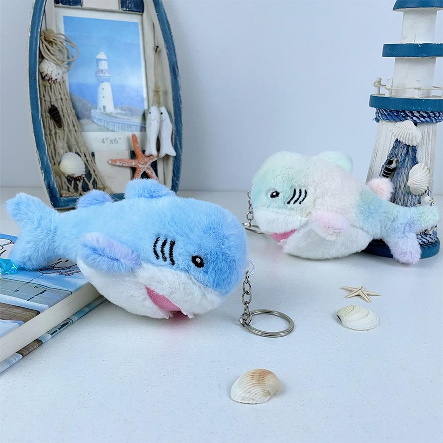Cute Rainbow Shark Small Pendant Plush Toy Doll Bag Hanging Keychain Doll Doll