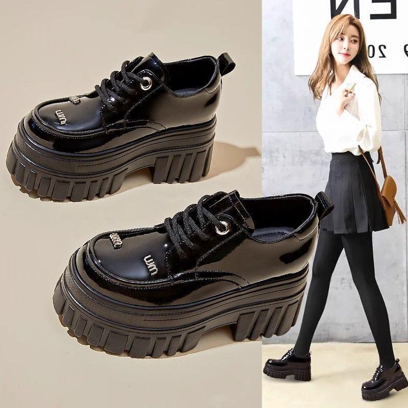Black Loafers Women's 2025 Spring New Thick-soled Small Inner Height Increase Women's Shoes Versatile College Style Small Leather Shoes
