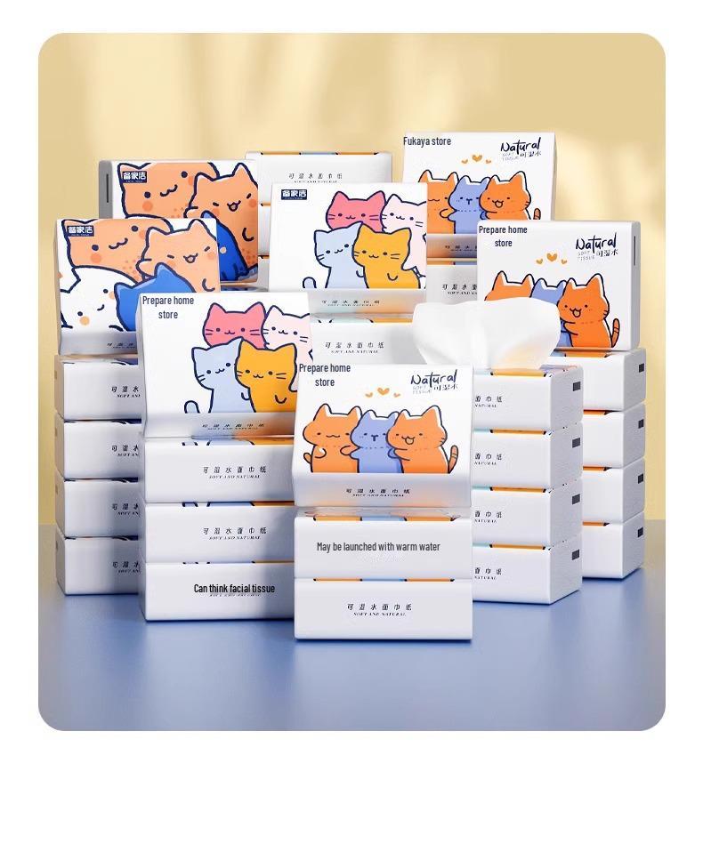 Cartoon Print Pocket Tissue: Student-Friendly Portable Wood Pulp Facial Napkins, Douyin Style.