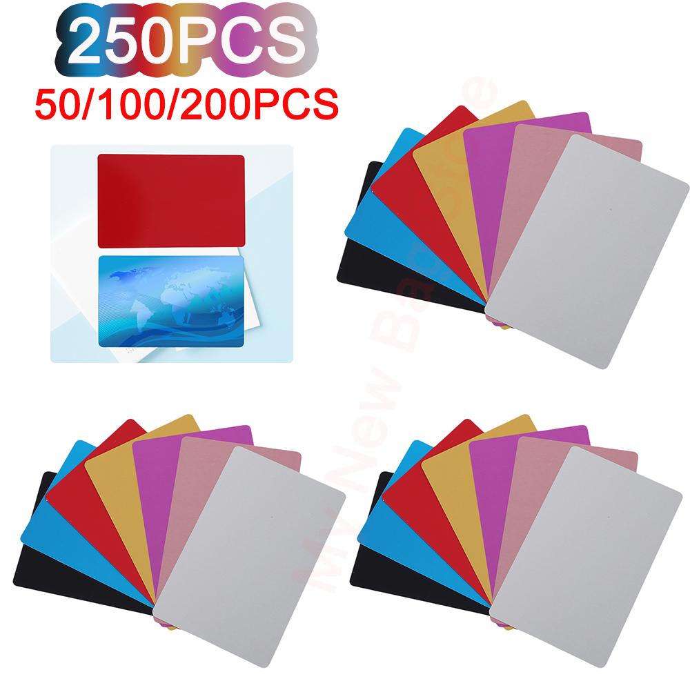 50-250PCS Cartões de Visita de Metal liga de alumínio Cartão em Branco para Cliente Gravação a Laser DIY Cartões de Presente para Negócios 7 Cores Opcionais