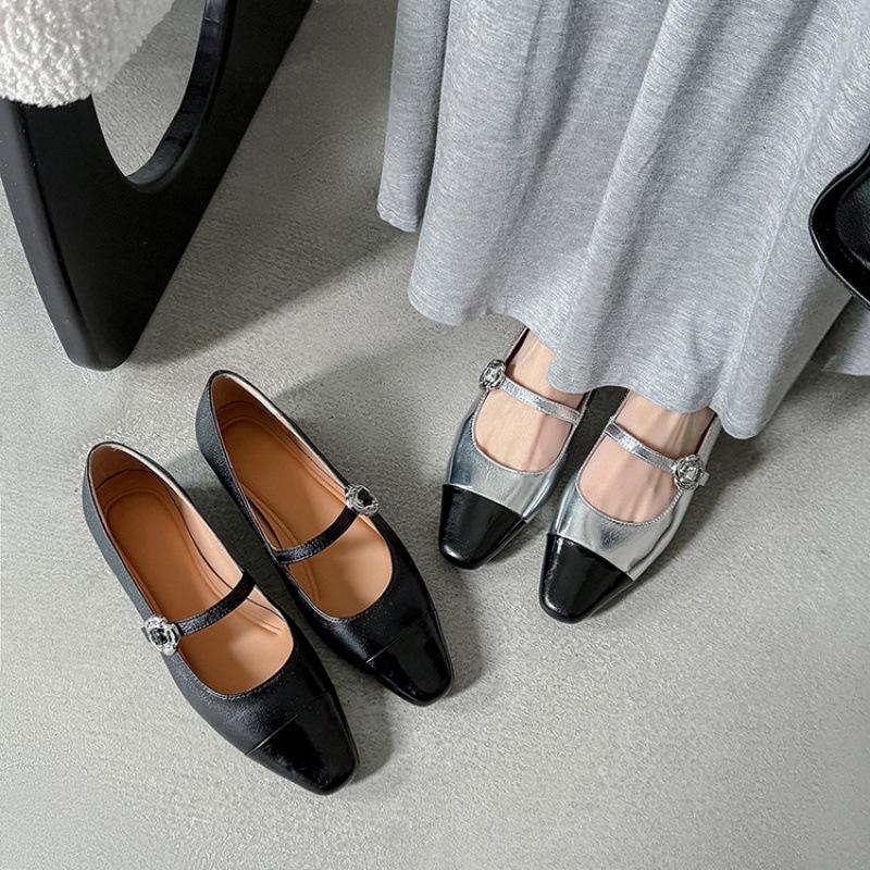 Four seasons wear genuine leather small leather shoes women's new women's fashion single shoes low heel non-slip beef tendon sole square head sheep