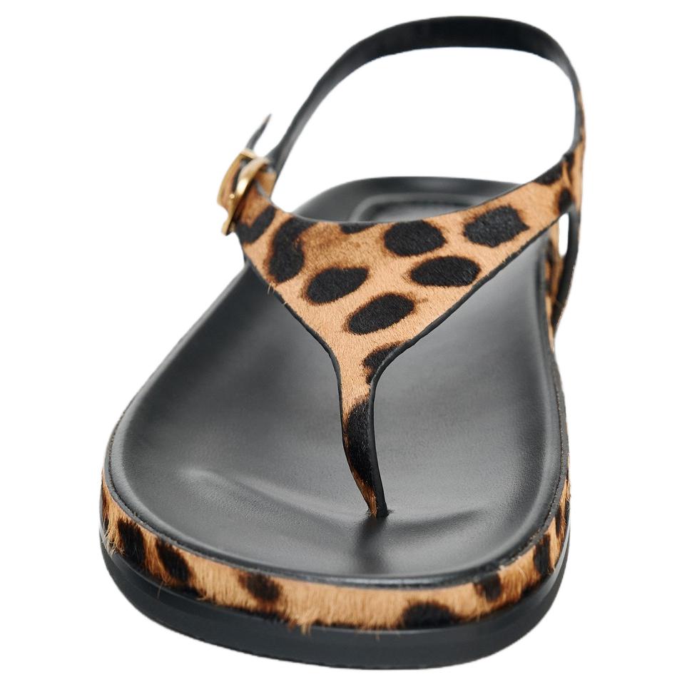 Zara Fashionable Leopard Print Faux Fur Leather Slide Sandals Women Sandals Brown 12625510195-37