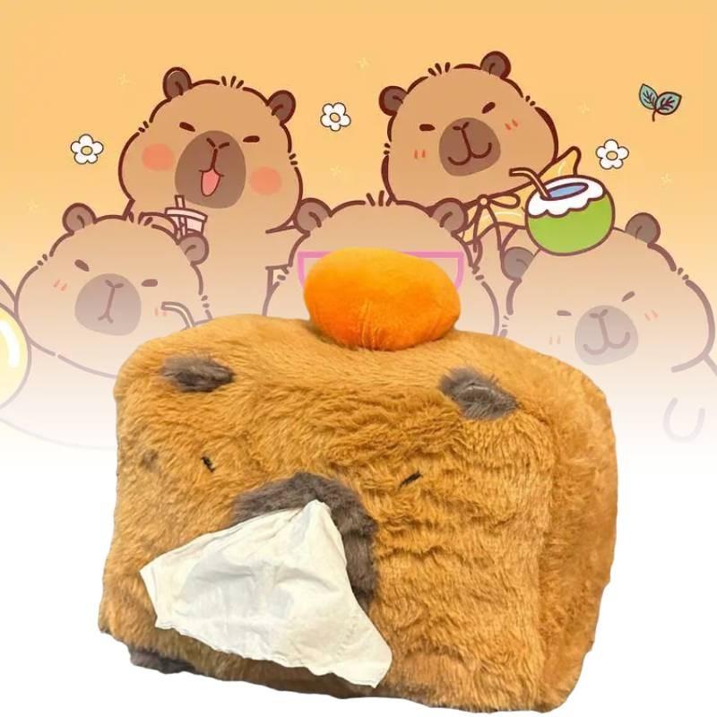 Adorable Capybara Tissue Box Plush Storage Container For Home And Car Organization