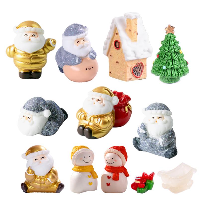2-12pcs/Set Christmas Miniature Santa Claus Sled Reindeer Gift Train Terrarium Figurines Fairy Garden Decor Snow Landscape Model