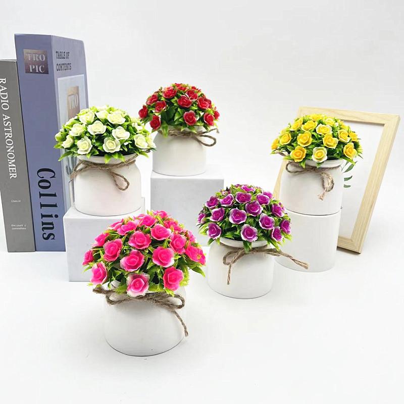 Mini Rose Plastic Potted Plant Bonsai For Wedding Photography And Decor Home