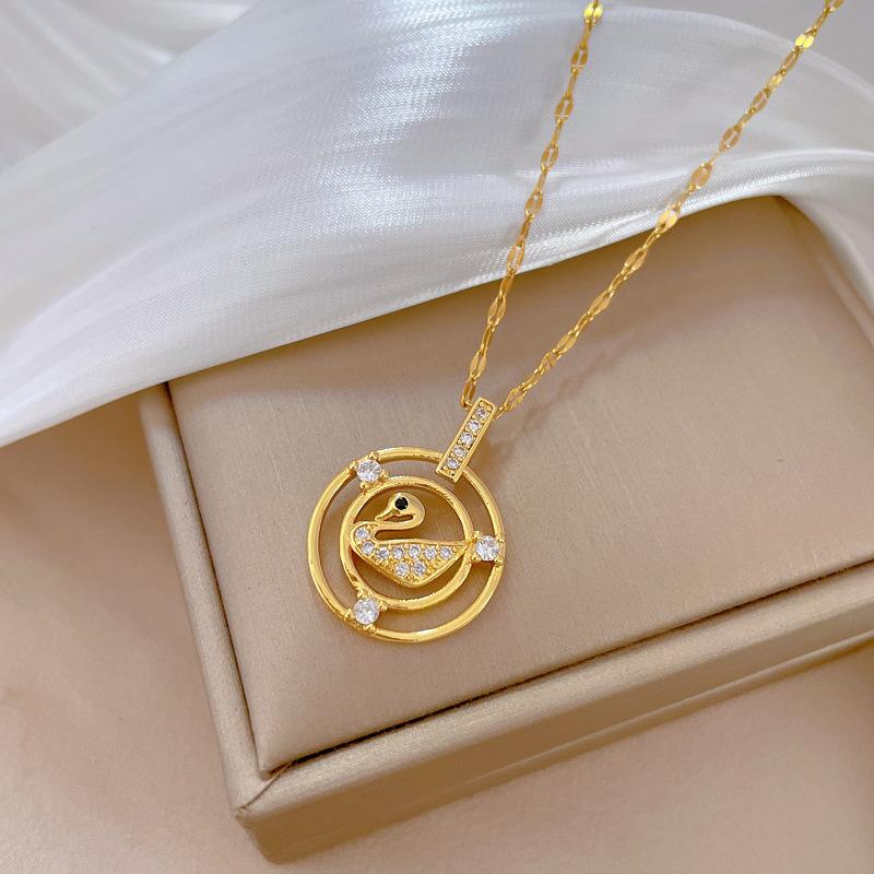 Ring Duck Light Luxury Temperament Gorgeous Full Diamond Necklace Female Versatile Collarbone Chain Titanium Steel Chain