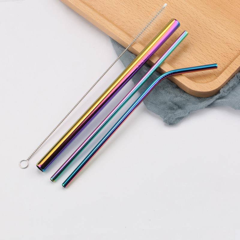 FAIS DU 304 Stainless Steel Straws Reusable Straight Bent Metal Drinking Straw With Cleaner Brush Set Party Bar Accessory
