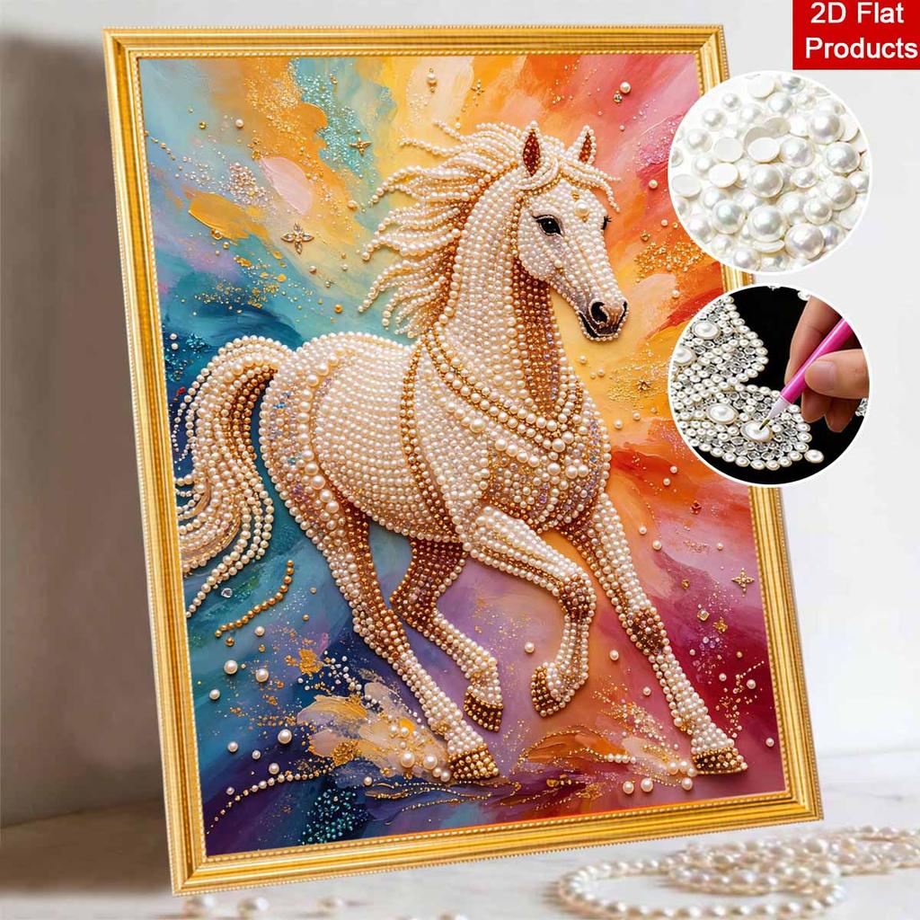Pearl Painting 5D DIY Colorful Running Horse Gemstone Art Diamond Painting Kit for Adults/Beginners Gift Ideas Home Decor Wall Art