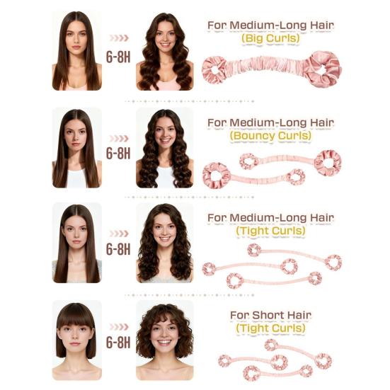 No Heat Hair Curling Rod with Scrunchies, Overnight Sleeping Satin Hair Roller Headband, Non-Heating Long Hair Curler for Women