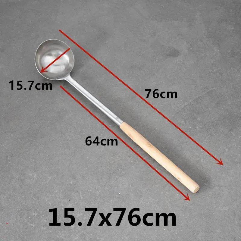 Extra Long Stainless Steel Wooden Handle Spatula Soup Spoon Cooking Canteen Kitchen China Wok Chef Soup Factory Spatula Turner