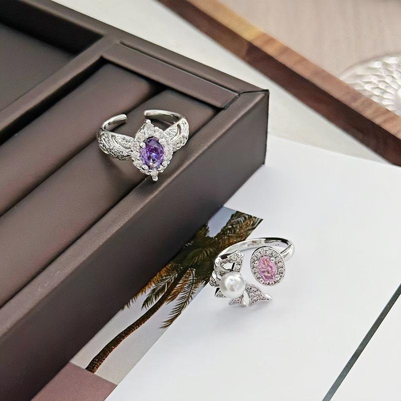Light Luxury Elegant Personality Geometric Wide Face Open Ring Women'S Premium Gypsy Super Shine Micro Zircon Ring