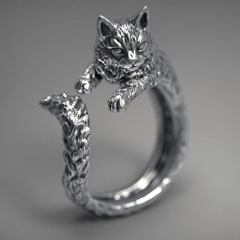 Vintage Black Alloy Cartoon Kitten Open Ring For Men And Women Personality Stylish Simple ring Crafts Suitable For Men And Women