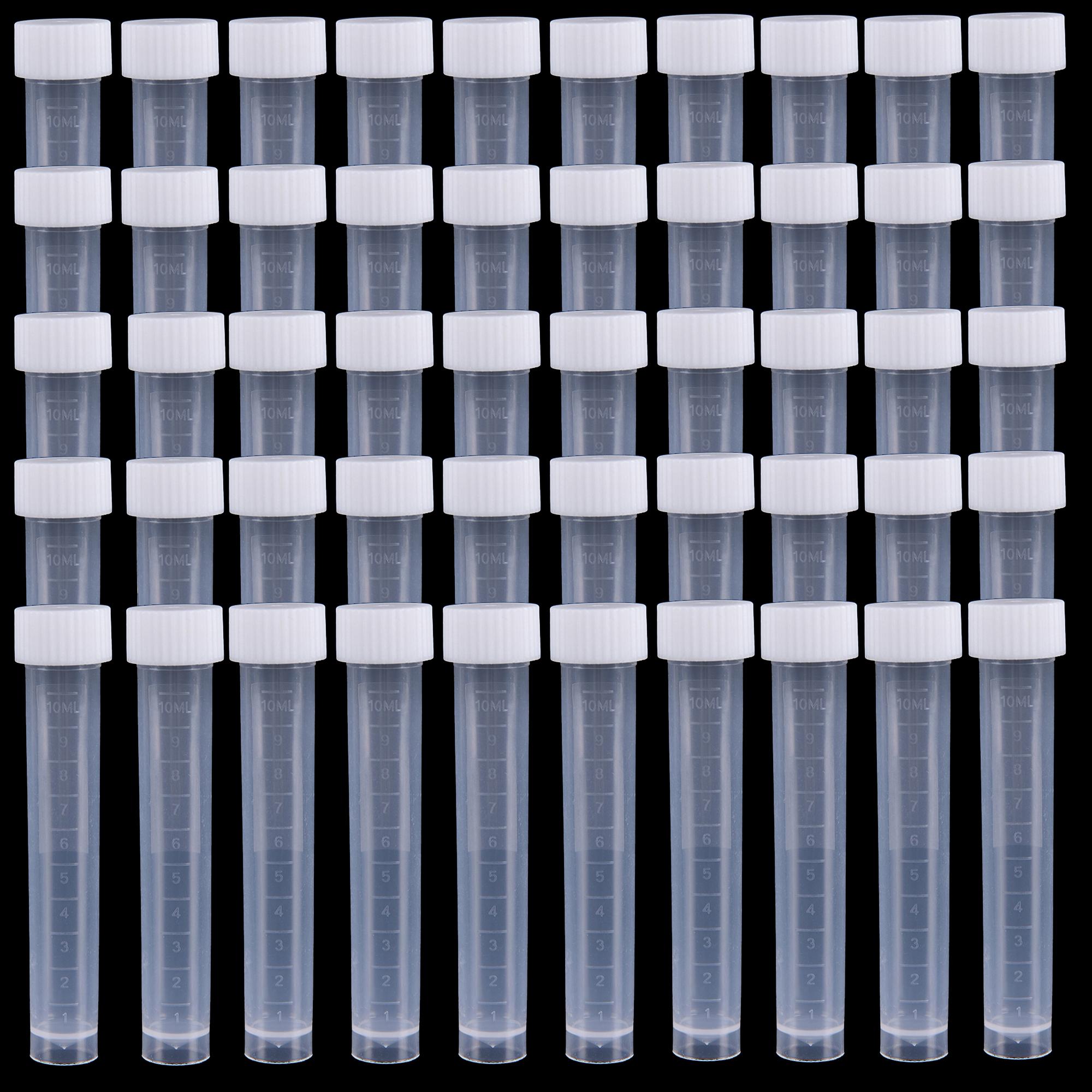

50/100 шт. 1-10 мл лабораторні пластикові пробірки Frost Test Tubes, ущільнювальна кришка флакону, градуйовані позначки, центрифужні пробірки з конічним дном для лабораторних шкільних навчальних закладів 10ml white - 50Pcs