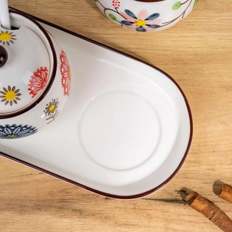 4 Piece Ceramic Spices Container Set Includes Decorative Tray Durable Kitchens Organizers for Spices Condiments