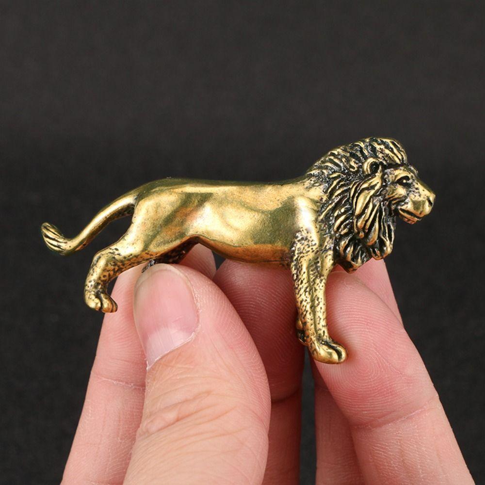 Retro Lion Statue Cute Mini Lion Sculpture Brass Lion King Figurines  Car Ornament