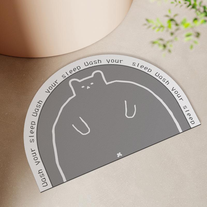 Cartoon Cat Home Bathroom Anti Slip Mat Semi Circular Wear Resistant Water Absorbing Floor Mat Bathroom Door Diatom Mud Floor Mat