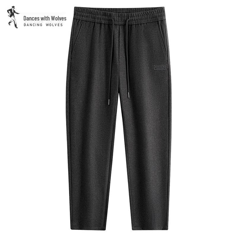 Dance with Wolves Men's Fleece-Lined Elastic Waist Ankle-Length Casual Pants