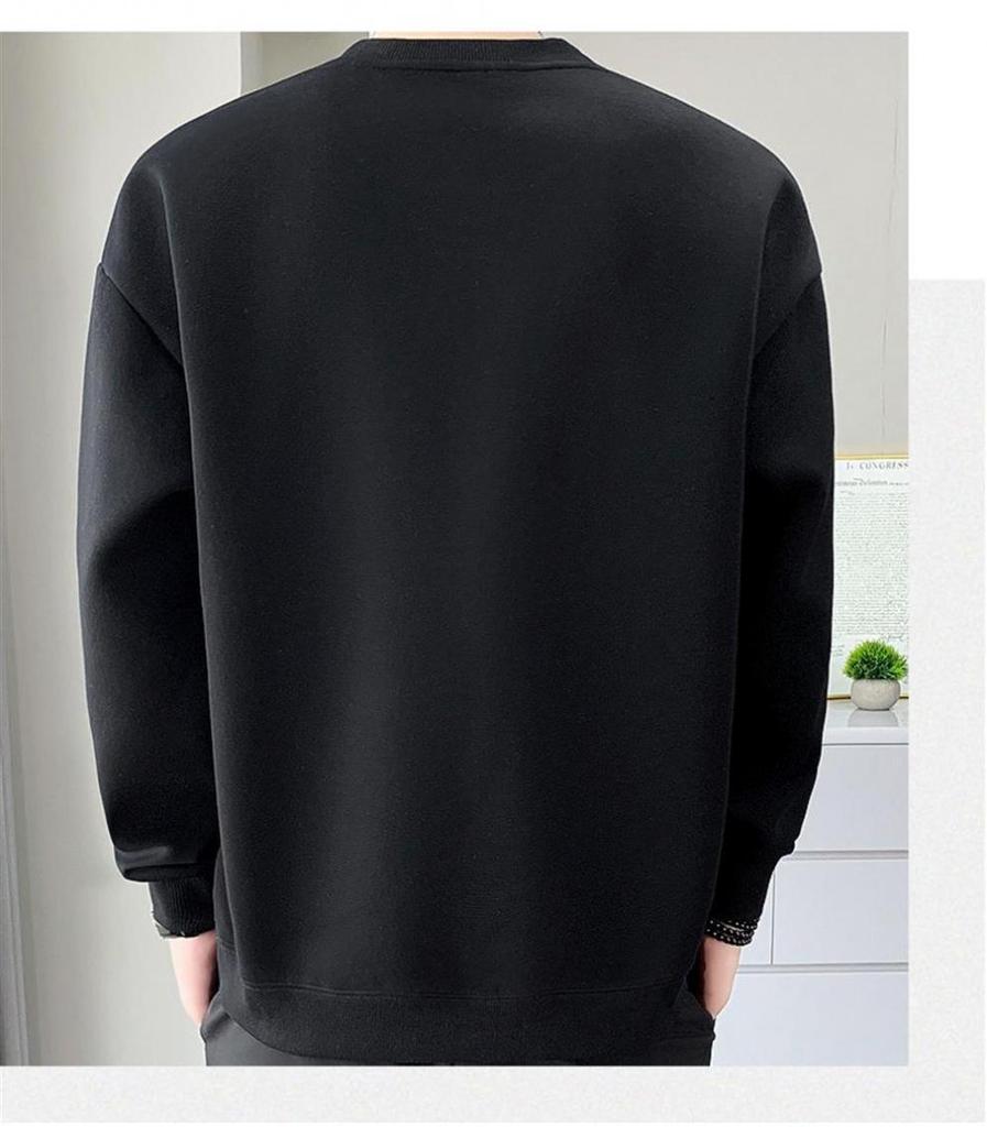 2025 Men's Heavyweight Round Neck Embroidered Sweatshirt - Trendy American Loose Fit for Teens and Students