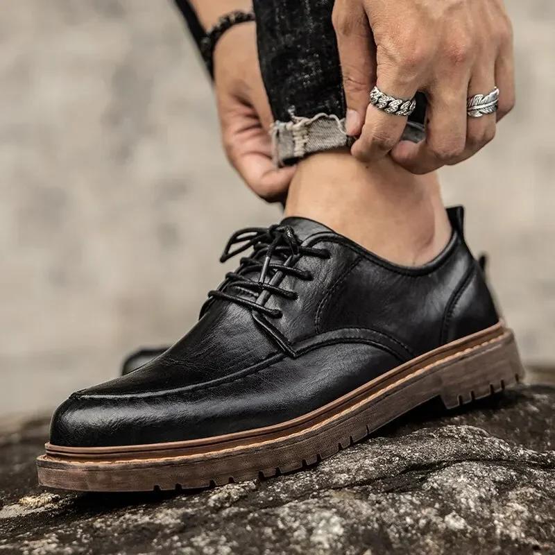 Pantofi Casual din Piele pentru Bărbați Mocasini Clasici Handmade pentru Bărbați Pantofi Oxford de Afaceri din Piele Naturală cu Șireturi