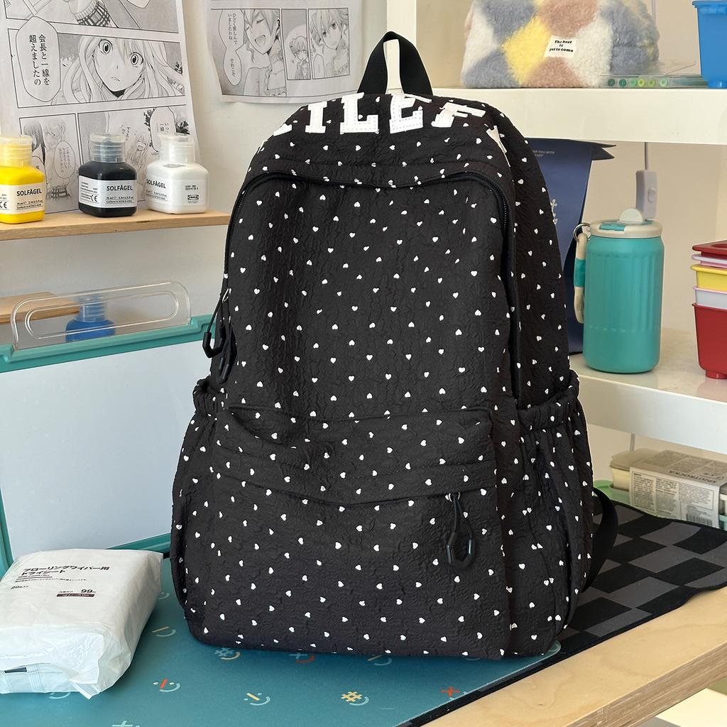 Schoolbag new spring outing high value literary and artistic fan polka dot leisure student schoolbag female niche versatile fresh backpack