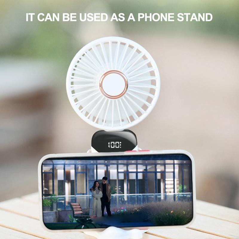 LED Digital Display Folding Hand-Held Electric Fan Five-Speed Wind Adjustment 90-Degree Folding Double Battery Long Battery Life