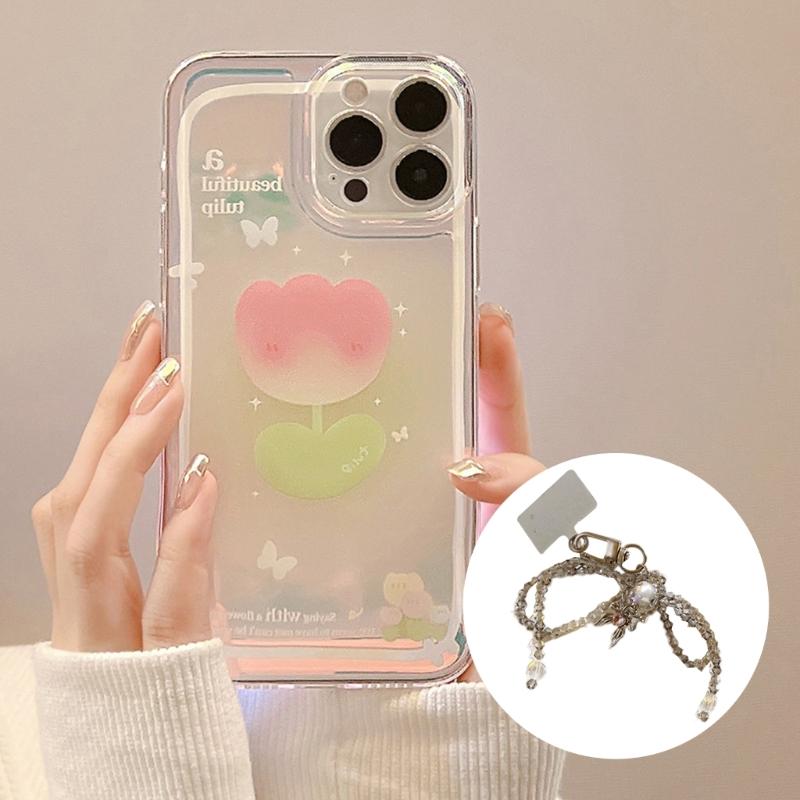 Elegant Keychain with Bowknot Pendant Phone Charm Simple Phone Lanyard Wrist Strap Hanging Keyring for Phone Case Bag