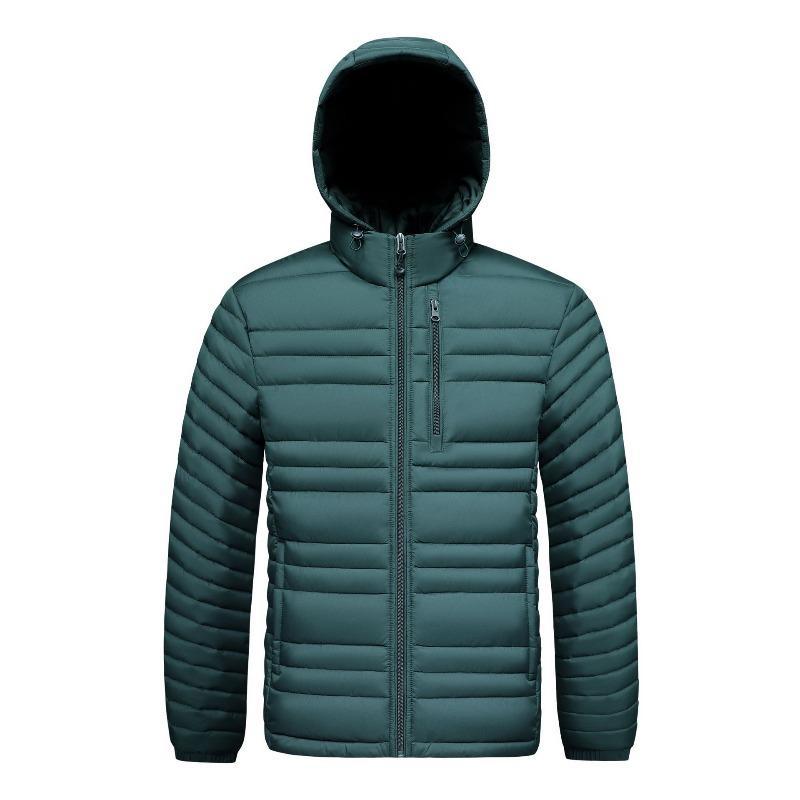 Rib Clothes, Cotton-padded Clothes, Men's Winter Removable Hat, Piled and Thickened Solid Color Cotton-padded Jacket.