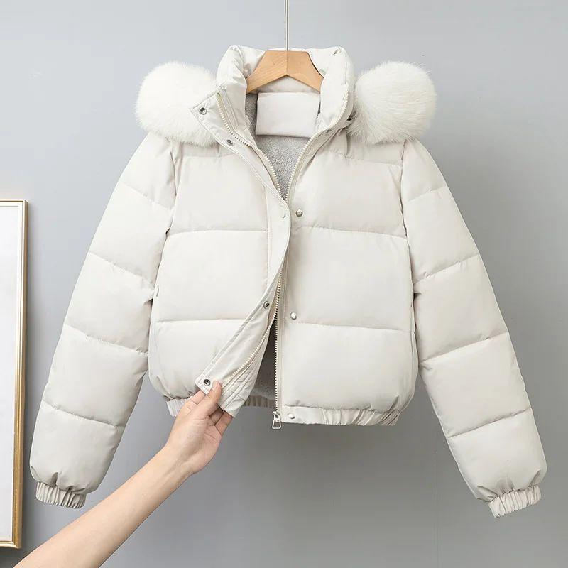 Elegant Trendy Thicken Parkas Women Long Sleeve Zipper Hooded Coat Autumn Winter Korean Style Velevt Outerwear