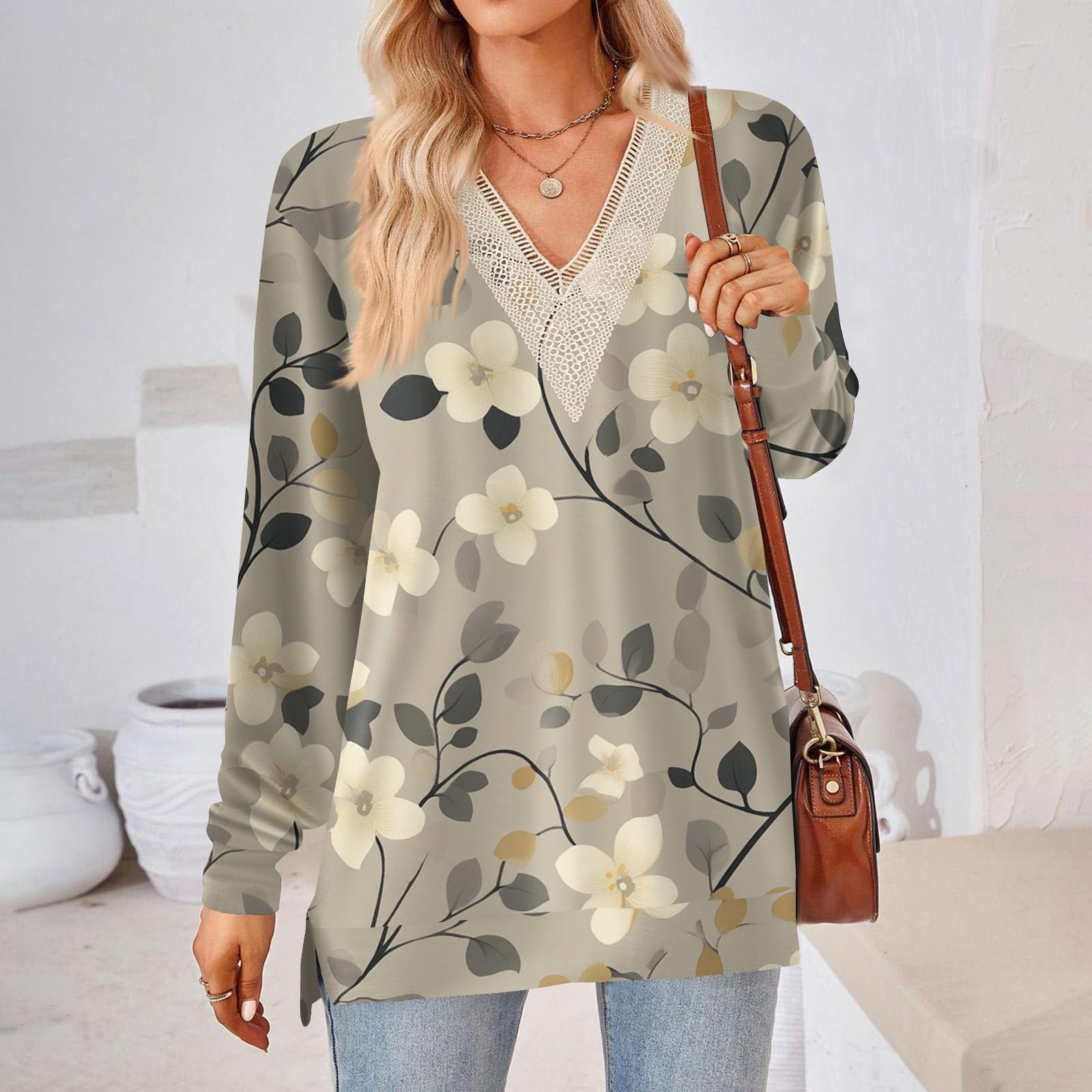 

Женские топы Свободные свободные футболки с длинными рукавами контрастного цвета и разрезом Женские топы L хаки