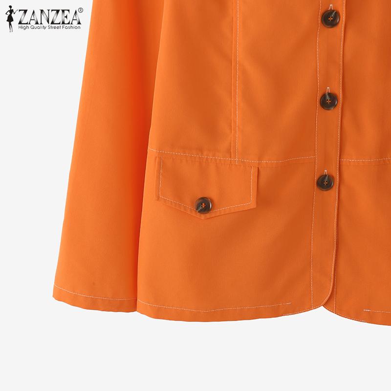 ZANZEA Women Turn Down Collar Casual Long Sleeve Plain Blouse