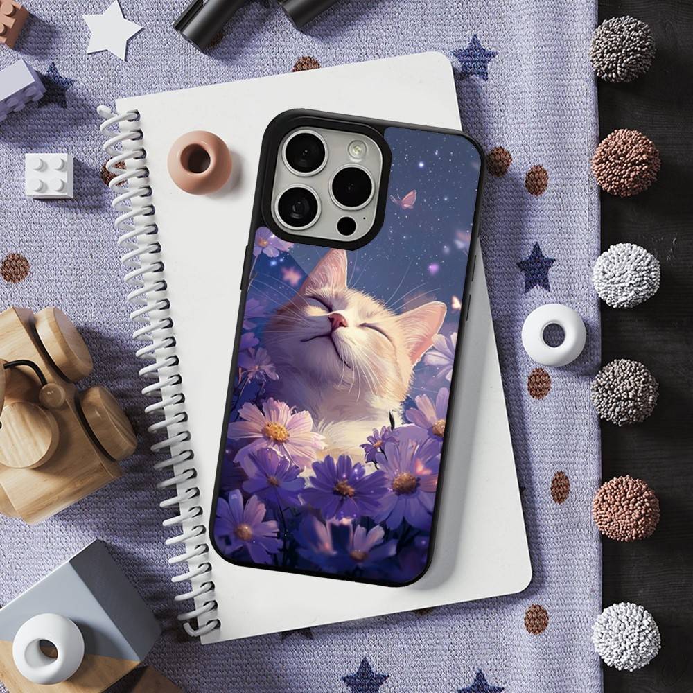 Cute Art Cat Cartoon Phone For iPhone 17,14,11,15,16,13,12,Pro,Max,For Magsafe,Plus,Mini, Magnetic Wireless Charging Case